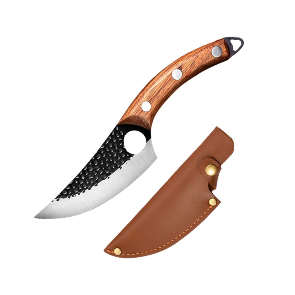 Faca Artesanal Olho De Tigre Cabo Em Madeira Com Bainha