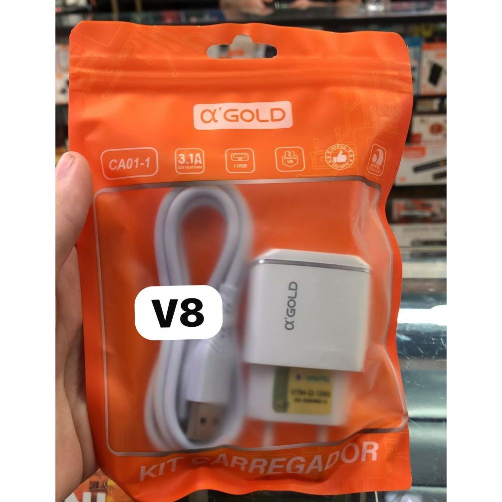 Original AGOLD Carregador Tomada Usb e Cabo tipo c / V8 /IPHONE 3.1A ...