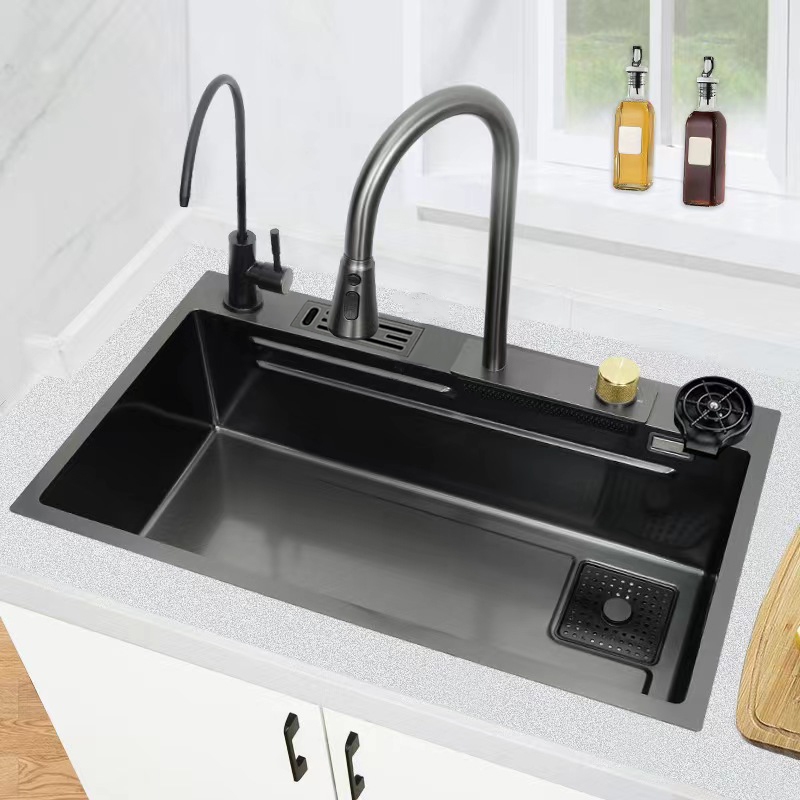 Delicious Cozinha Sink Aço Inoxidável Preto Com Torneira Fixada