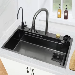 Delicious Cozinha Sink Aço Inoxidável Preto Com Torneira Fixada
