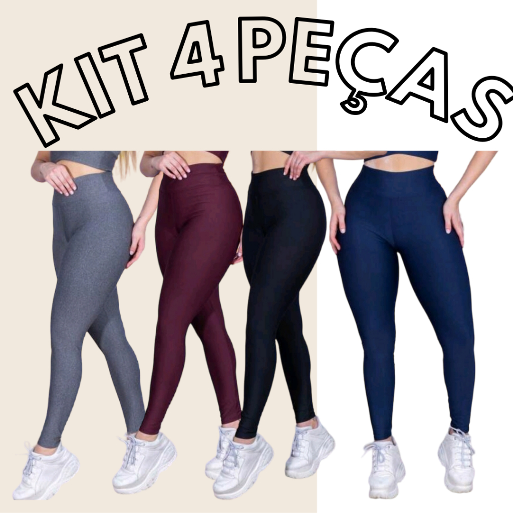 Calça Legging Feminina Zero Transparência Cintura Alta Suplex Fitness Kit 4 Peças