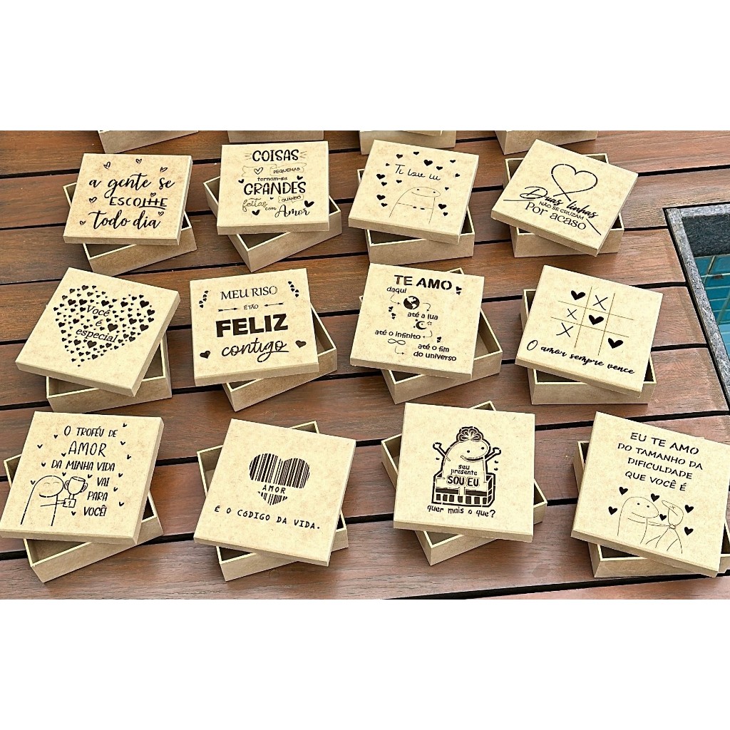 Kit 12 Caixas em MDF Decoradas 15x15x5 Tema Dia dos Namorados Sortidas