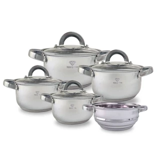 Jogo de Panelas 19 Peças Aço Inox Genebra + Acessórios com Fundo 9 Camadas para Indução ou Gás