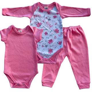 Kit Body baby com 3 Peças - Body Manga Longa Body Manda Curta e Mijão