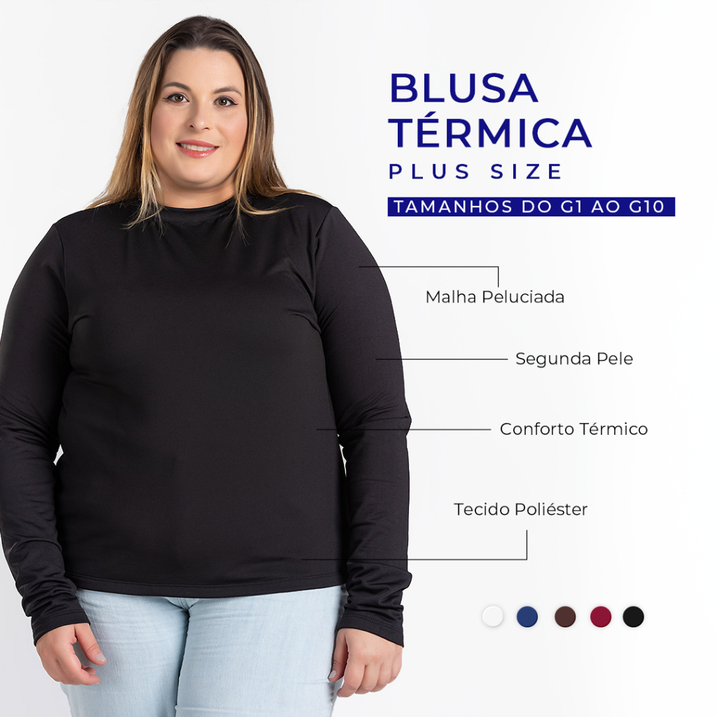 Blusa Feminina Térmica Plus Size G1 a G10 Manga Longa Malha