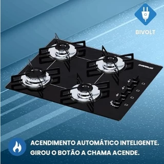 Fogão Cooktop 4 Bocas Ultra Chama Automático Girou Acendeu Chamalux