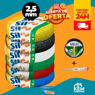 Fio Cabo Elétrico Flexivel Cabinho de Energia Sil 2,5mm 50 Metros + fita isolante + chave de teste