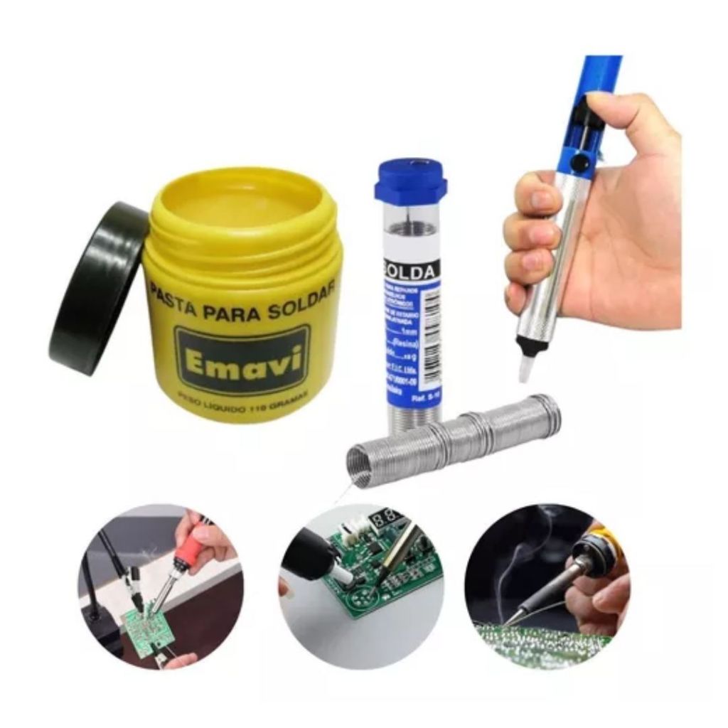 Kit Pasta De Solda Estanho Acessórios Ferro De Solda Soldador