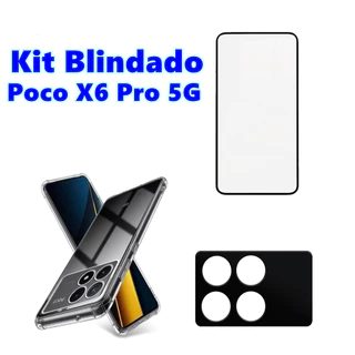Kit Blindado Celular Poco X6 Pro 5G Capa Anti Impacto + Película 3D Xiaomi + Película Para Câmera Protetora