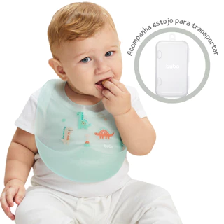 Babador De Silicone Com Pega Migalhas Infantil Com Case Estojo Bolso Lavável Buba Menino Menina