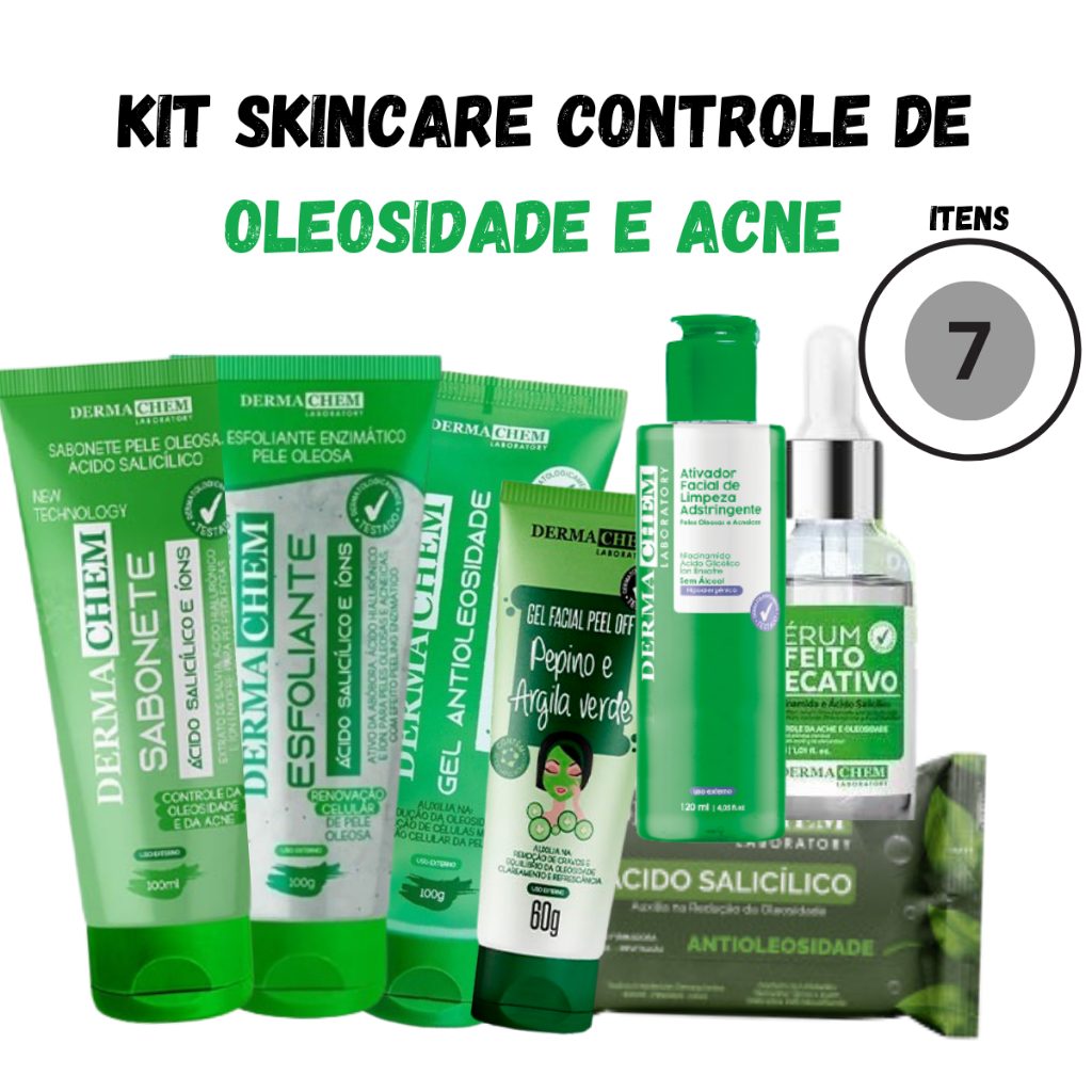 Kit Skincare Completo para Pele Oleosa e Acne Dermachem 7 unidades ...