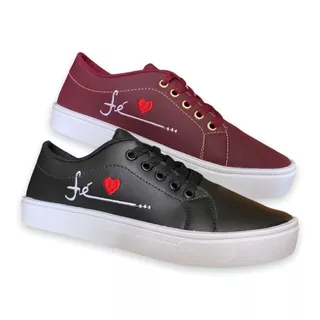 Kit 2 Pares Tênis Feminino Fé Coração Casual Promoção