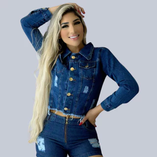 3501 - Jaqueta Jeans Feminina Lavagem Escura - Sofisticação e Elegância moda