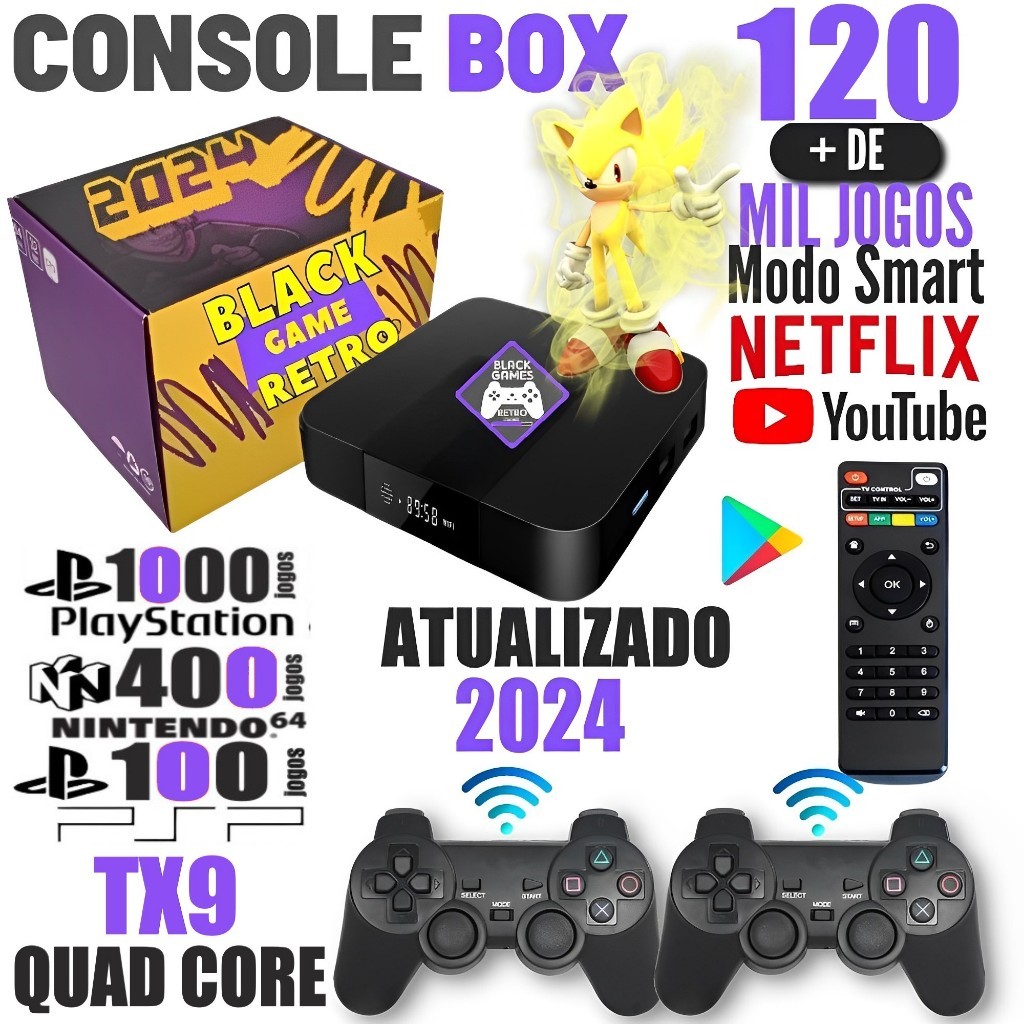 Vídeo Game Retro 120.000 Mil Jogos Clássicos 64gb Com 2 Controles Sem Fio 2024