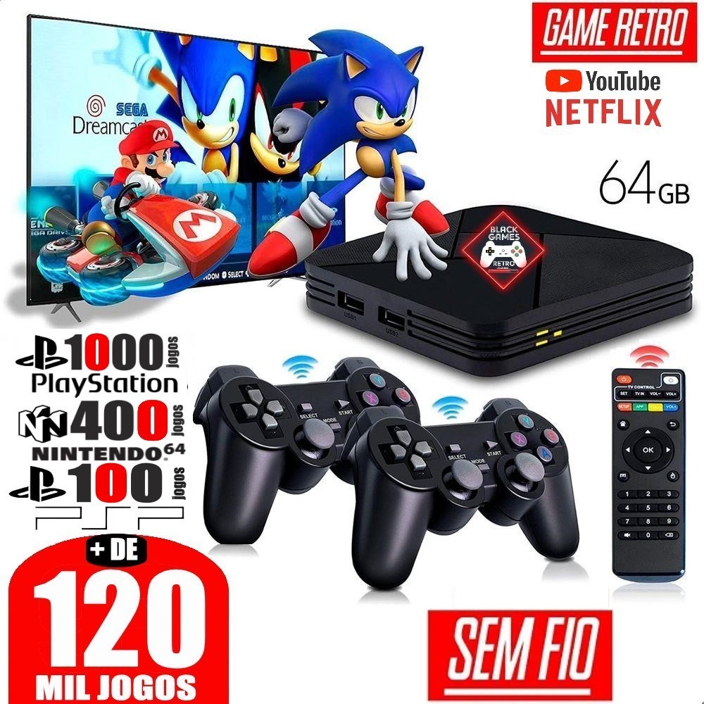 Vídeo Game Retro 120.000 Mil Jogos Clássicos 64gb Com 2 Controles Usb