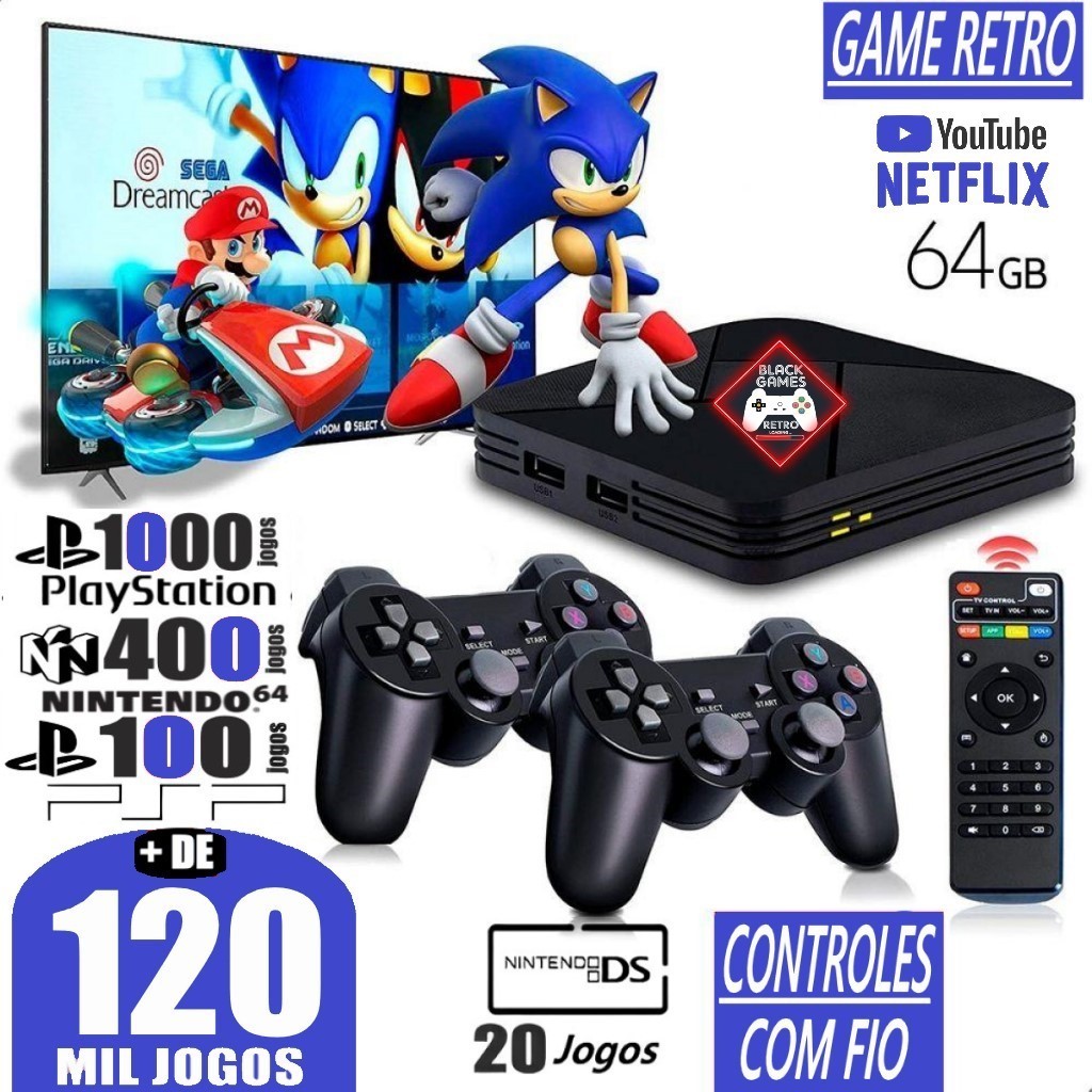 Vídeo Game Retro Elite 120.000 Mil Jogos Clássicos 64gb Com 2 Controles