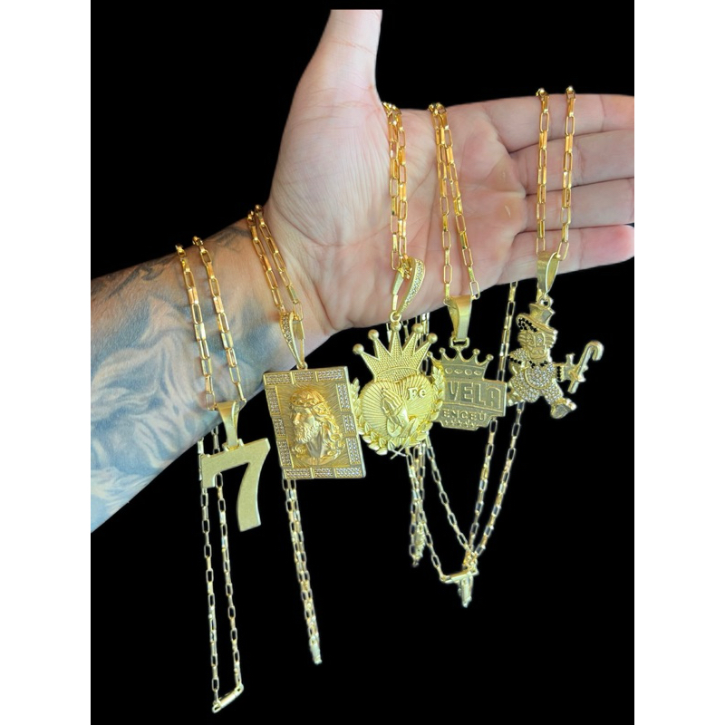 Corrente Cordão Cartier Tijolinho 4mm Com Pingente Moeda antiga