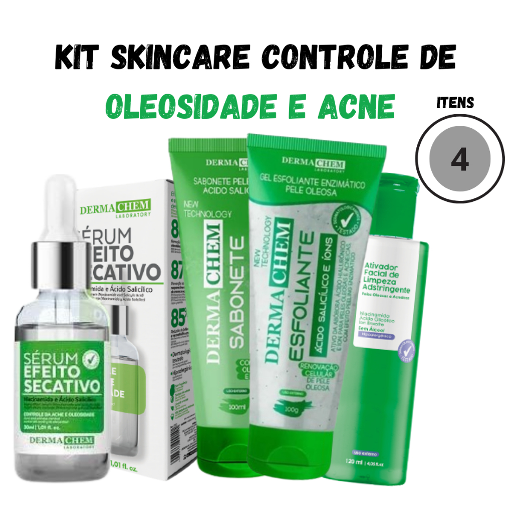 Kit Tratamento para Pele Oleosa e Acne com Sérum Facial Dermachem ...