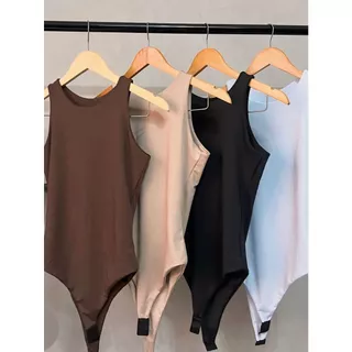Kit 4 Body Bory Bori Feminino Macacão Gola Redonda Regata Cores do Verão Suplex Dupla Camada Básico Viagem Festa Presente Praia Envio Imediato Preto Branco Marrom Bege