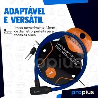 Trava Para Bicicleta 1m x 12mm Cadeado Bike Chave Trancar Seguro Resistente Pedalar Suporte Moto Estepe Corrente - BLACK BULL