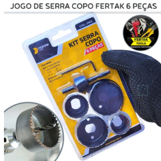 Jogo de Serra Copo 6 Peças Fertak Para Madeira Gesso e Plástico Kit Serra Copo - 2902
