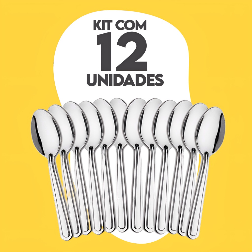 Kit 12 Colher Talher Aço Inox Grande Luxo Sopa Bar Restaurante Buffet Faqueiro