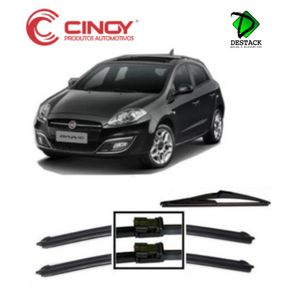 Kit Palhetas Limpador De Parabrisa Dianteiro + Traseiro Fiat Bravo 2011 2012 2013 2014 2015 2016 2017