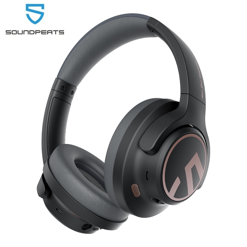 SoundPEATS Space Fones de ouvido,Cancelamento Ativo de Ruído,ENC Dinâmico de 40 mm, Reprodução 123H