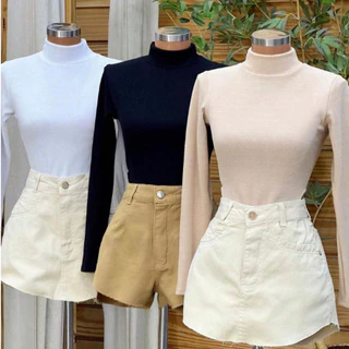 kit 3 blusas Cacharrel Gola Alta Canelada Envio Imediato