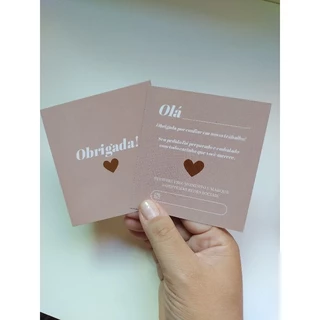 kit com 50 ou 100 Cartão de Agradecimento ao Cliente 9x9,8cm OBRIGADA. Papelaria para unboxing de loja.