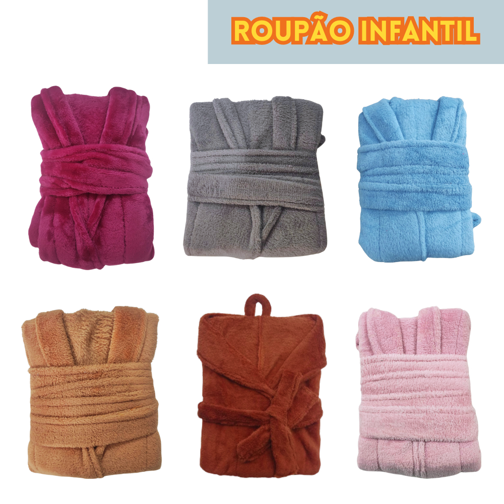 Roupão de Microfibra Infantil Soft Flannel Toque Macio e Aconchegante Roupão Estampado e Liso