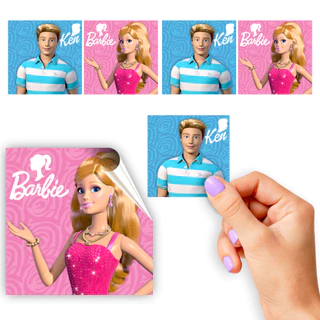 Adesivos Personalizados Barbie e Ken Aniversário Festa 4,5 cm à Prova D'água Recortados e Destacados