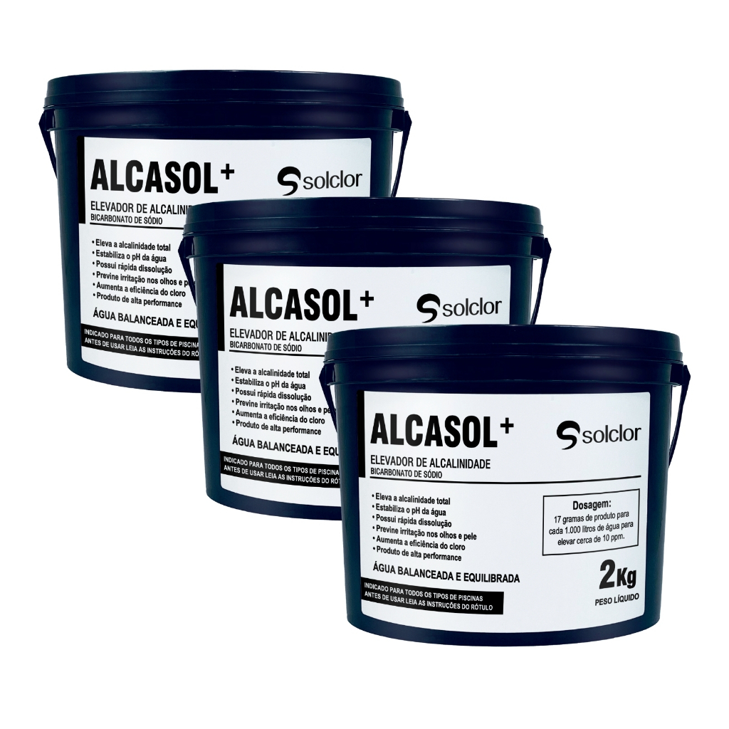 Kit 3x Elevador de Alcalinidade Para Piscinas Alcasol+ 2 Kg