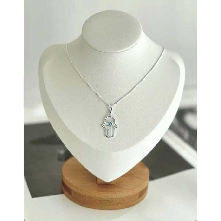 Colar Pingente mão de Fátima Hamsá prateado