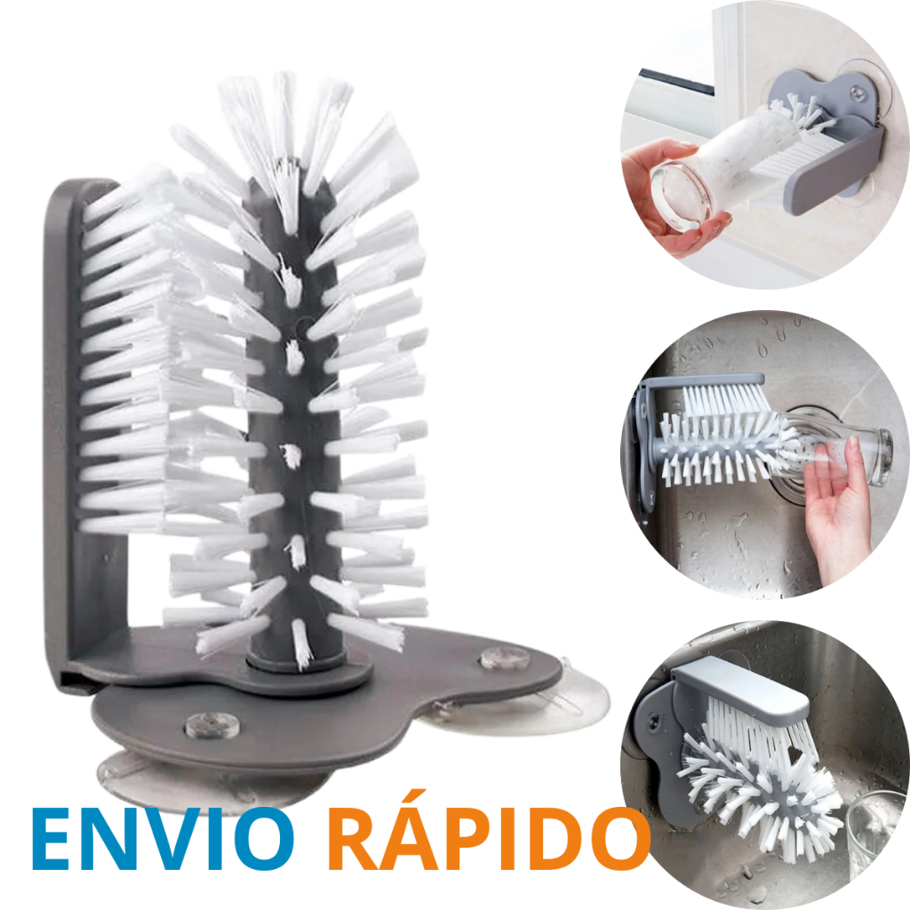 Escova Multiuso Lava Copos Taças 2 em 1 Com 3 Ventosas Pia Bar Restaurante Multiuso Mais Vendida