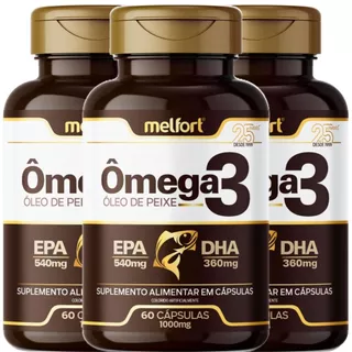 3 x Ômega 3 1000mg 180 Cápsulas Suplemento Alimentar
