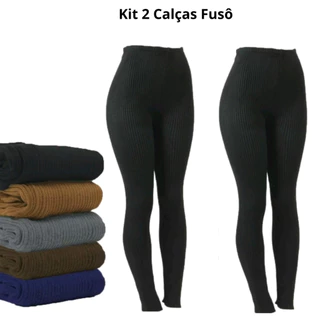 Kit 2 Calças Fusô tricô lã meia calça segunda pele