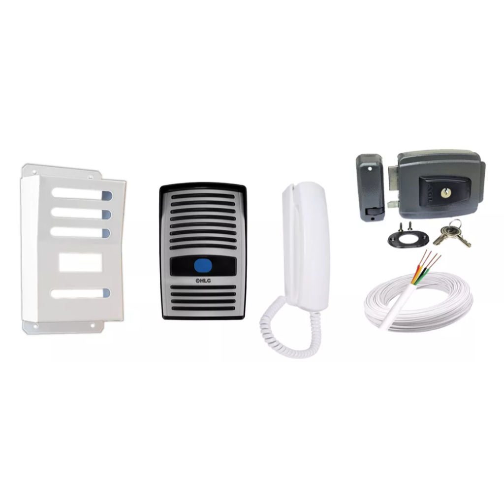 Kit Interfone Porteiro Eletrônico+2 Monofones+1fechadura reversivel+100 ...