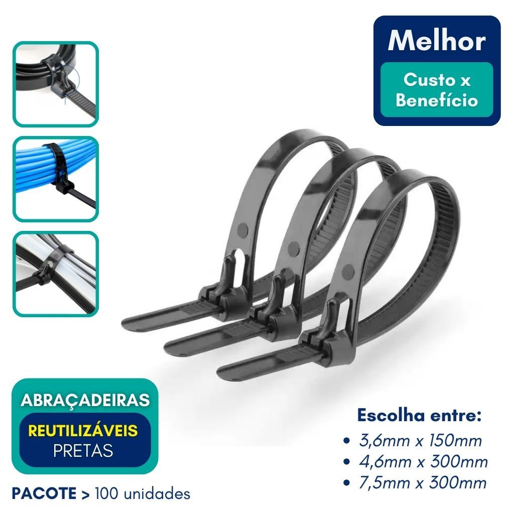 Abraçadeira de Nylon Reutilizável Enforca Gato Cinta Plástica 100 Unidades 15cm 30cm Pequeno Grande