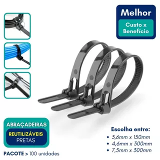 Abraçadeira de Nylon Reutilizável Enforca Gato Cinta Plástica 100 Unidades 15cm 30cm Pequeno Grande