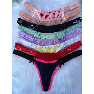 Kit 10 Calcinhas Tanga Fio Dental Sexy forro 100% Algodão Tanguinha com Pala lateral Lingerie Feminina