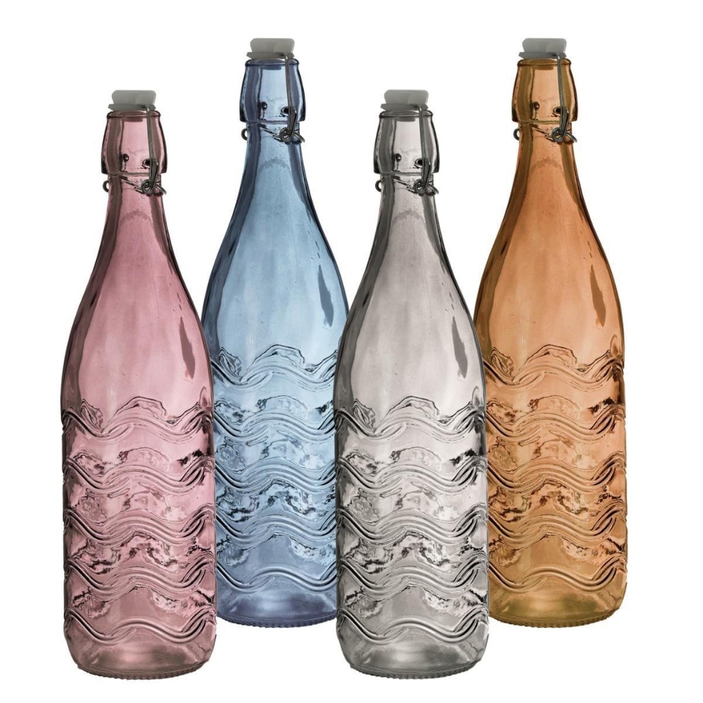 Garrafa De Água 1 Litro Vidro Colorida Com Fechamento Hermético