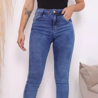 Diretriz Jeans Calça Skinny Feminina Cintura Alta Modelagem Confort Lavagem Marmorizada
