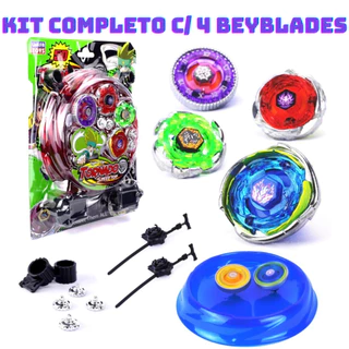 Kit 4 Beyblade Metal Led + Lançador + Arena Promoção Tornado Brinquedo Lança Blay Blade Luz