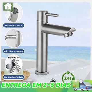 Torneira de Banheiro Água Fria de Bancada Alta e Baixa-Prateado