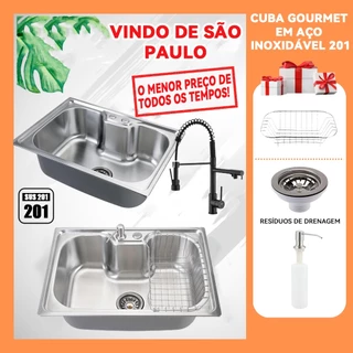 Cuba para cozinha gourmet pia aço inox com acessórios e Torneira Gourmet Dupla alavanca-preto