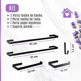 Kit Suporte Acessórios para Banheiro Porta Toalha Papel E Gancho Multi Uso 5 peças Preto tx
