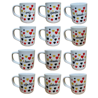 Kit 6 Canecas Frases 300 ML Porcelana Primeira Linha ideal para Café Chá Presentes