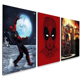 Kit 3 Quadros Decorativos Filme Marvel Deadpool