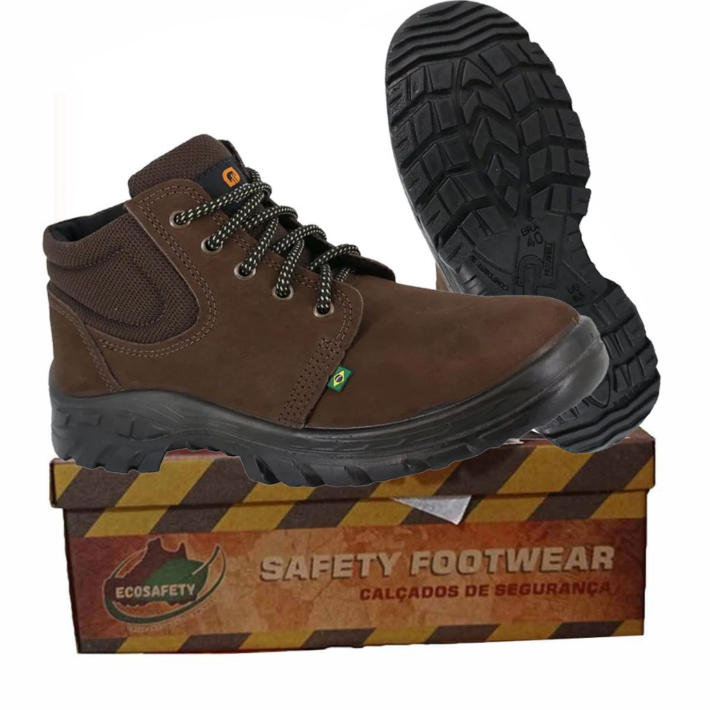 Bota Botina Segurança Nobuck Bico Pvc Café Marrom Ecosafety